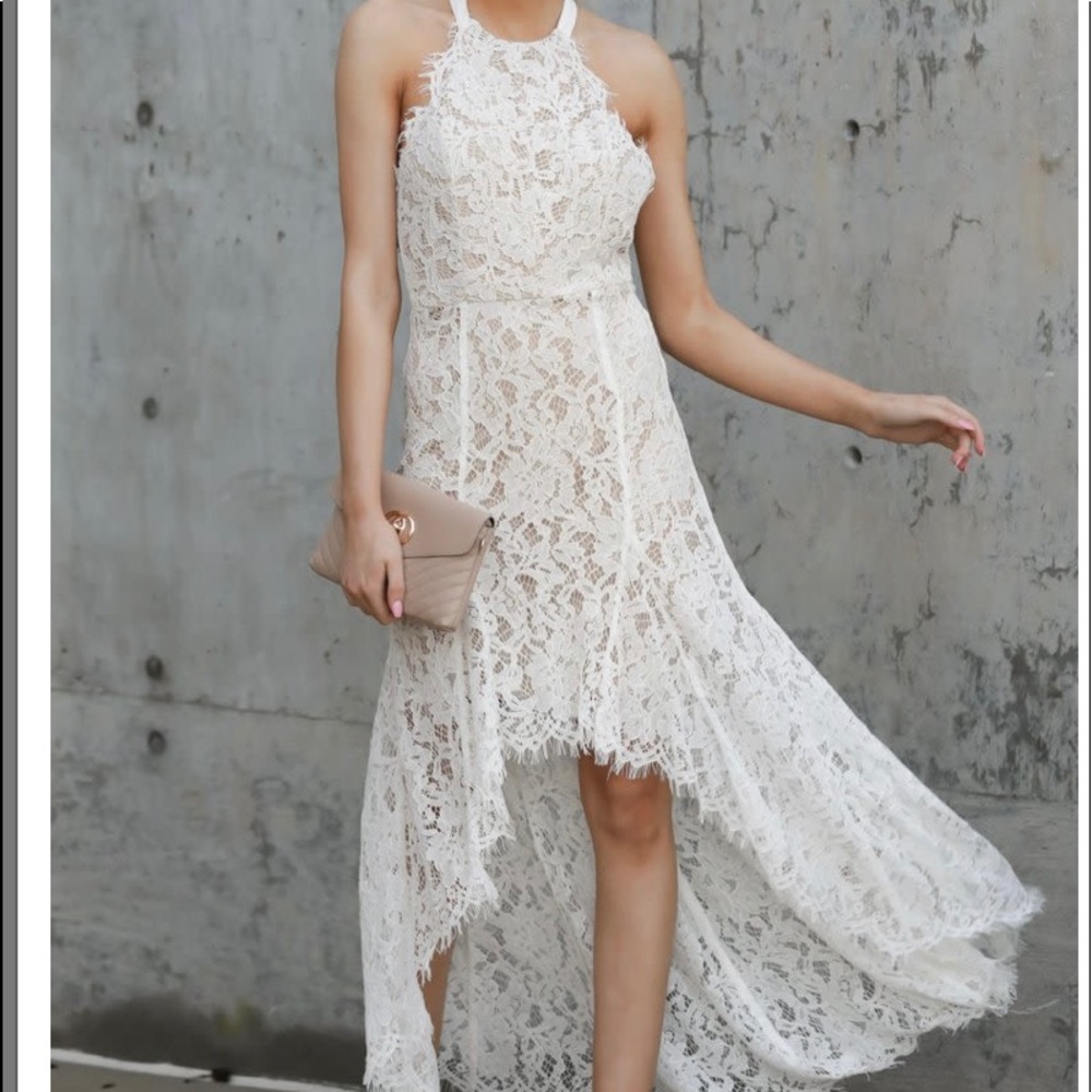 Red dress lace high low dress